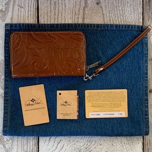 Patricia Nash Embossed Leather Wristlet in Rich Brown
